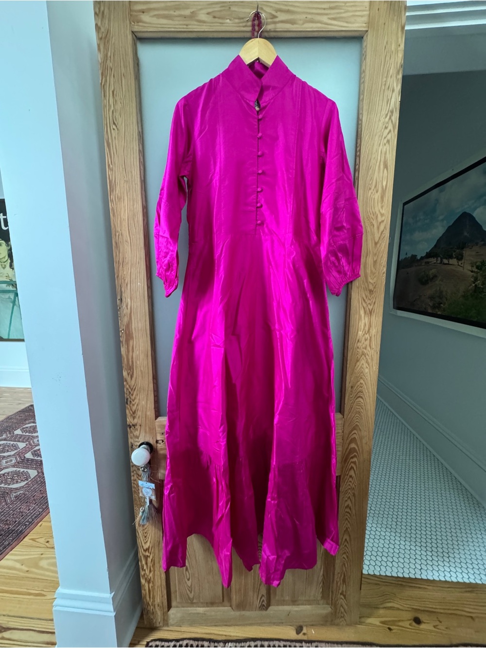 SUE SARTOR Flounce Maxi | Fuchsia Silk Taffeta BNWT RRP $675